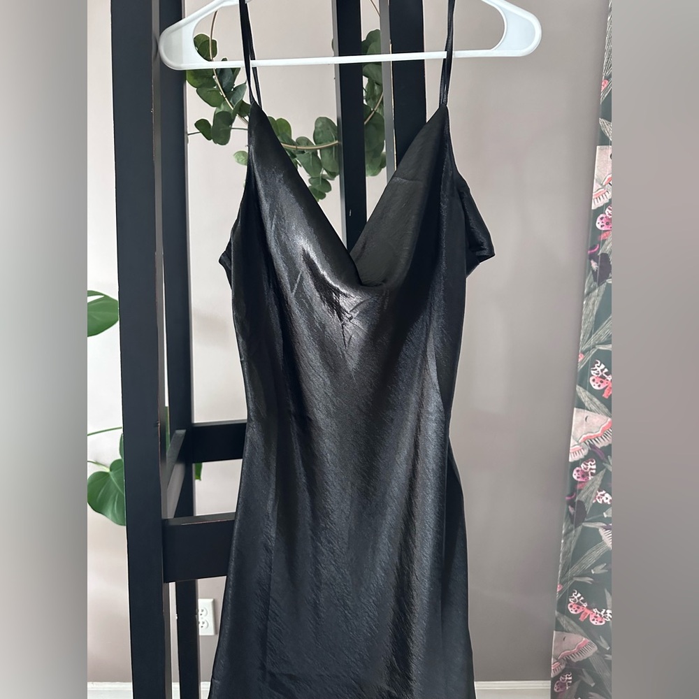 Black Satin Slip Mini-Dress